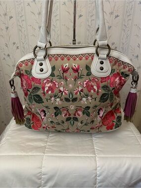 Sharif Beige Floral Embroidered Shoulder Bag
